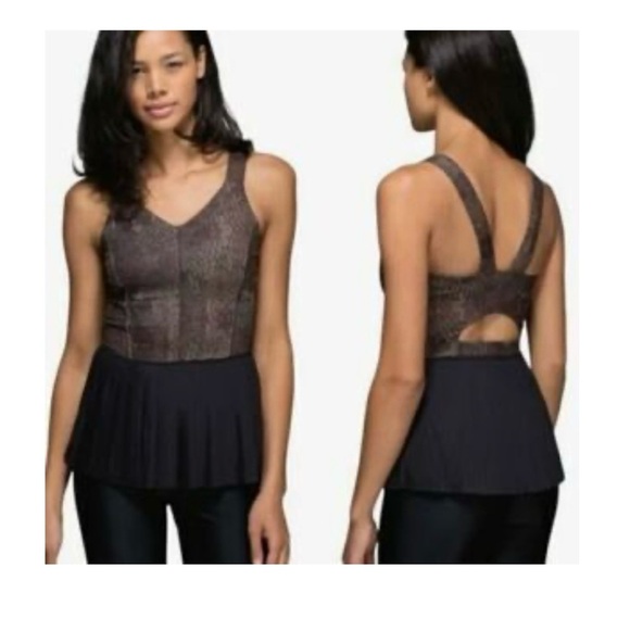 Lululemon city tank peplum out Brown and Black Sleeveless Top size 10 - Picture 2 of 11